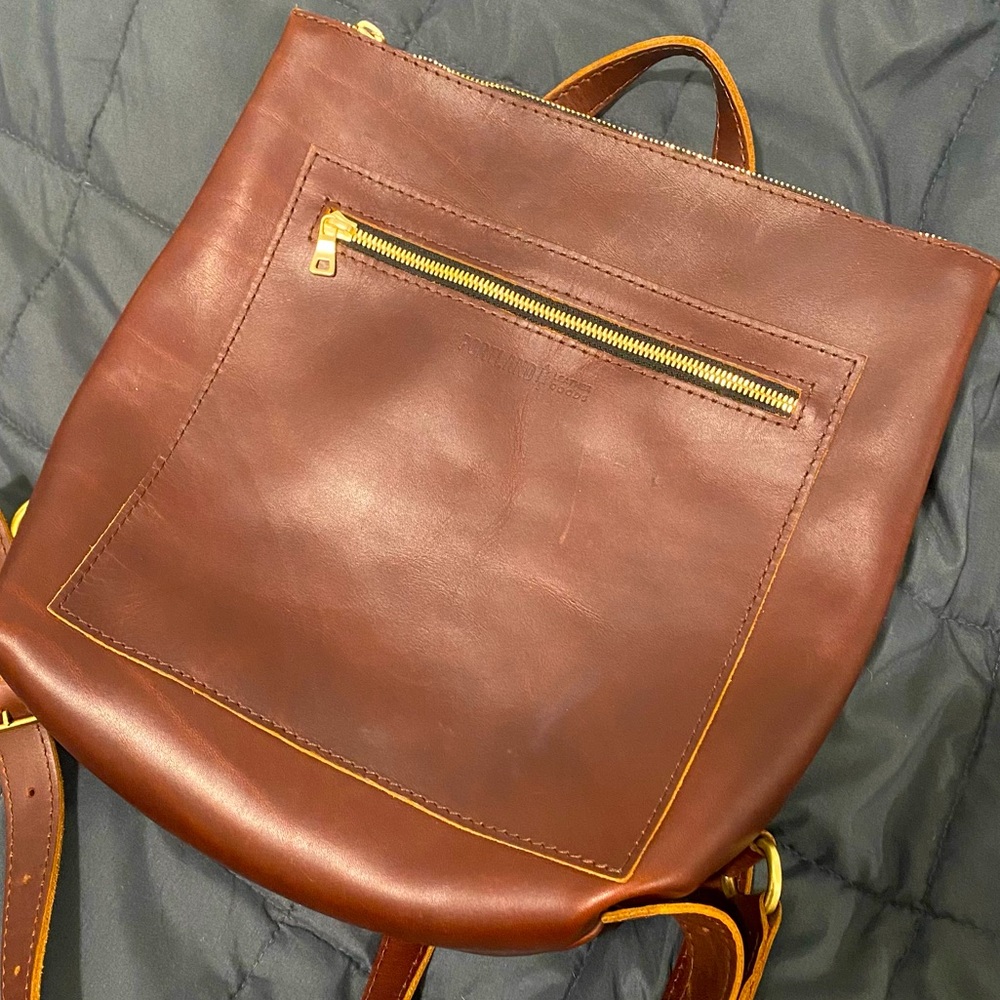 Portland leather goods tote backpack